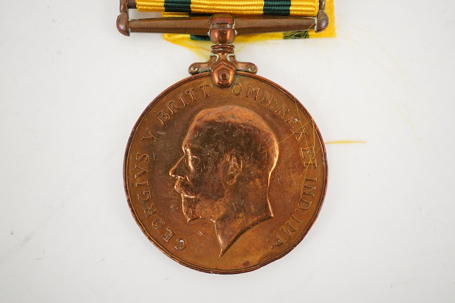 A George V Territorial Force War Medal 1914-19, awarded to 1954 PTE. R. Chebsey K.S.L.I. Condition - fair.